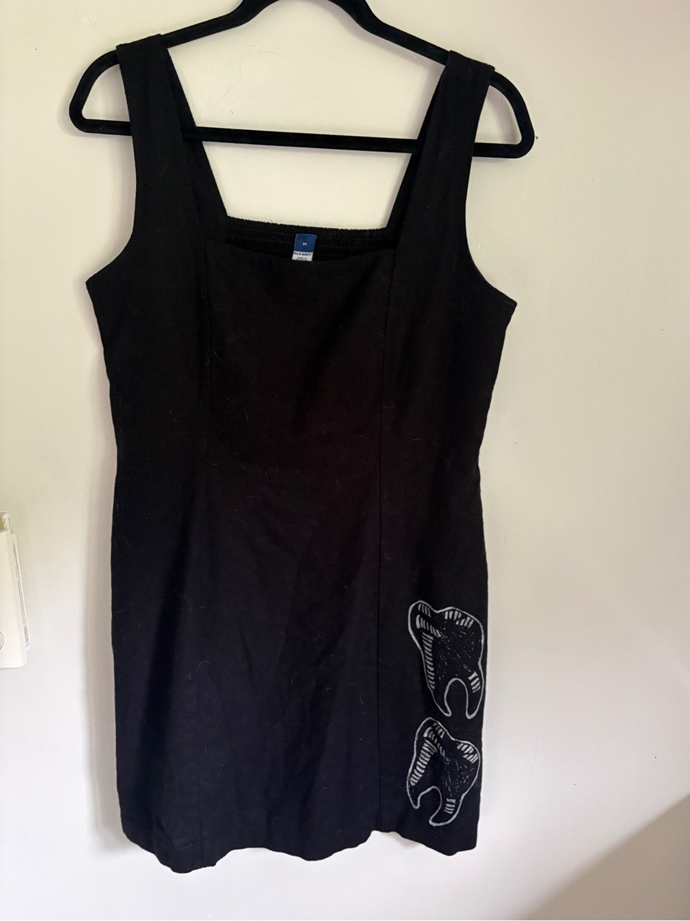 Lino Block Printed Old Navy Black Sleeveless Mini Sundress sz M linen
